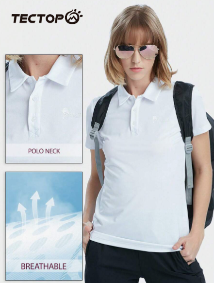 TECTOP Women Short-Sleeve Polo Shirt Quick Dry Golf Shirt 3-Button Moisture-Wicking Performance Tops Sports Tennis Fitness Leisure