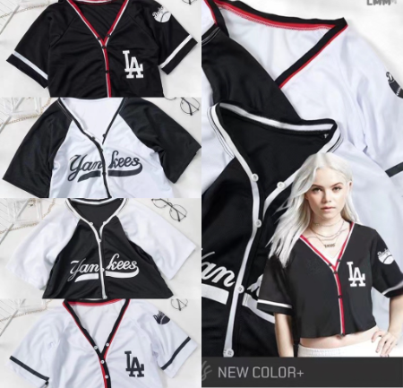 Baseball Two Tone Oversized Jersey Crop Top Dri fit Loose B132 ASSORTED
