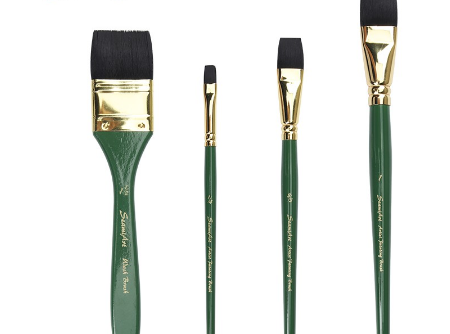 SeamiArt 1pc Artist Flat Nylon Hair Short Green Color Handle Painting Brush For Watercolor Gouache Acrylic Oil Painting