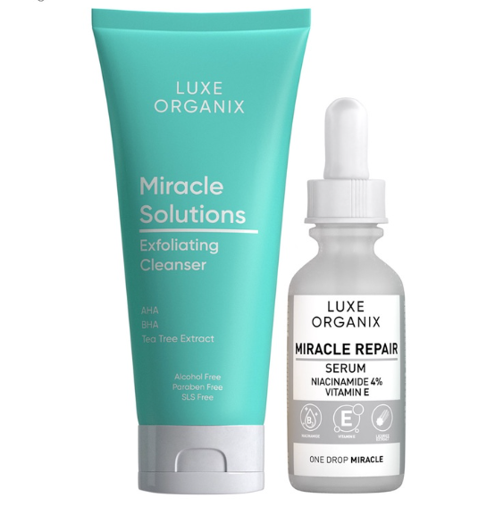 Luxe Organix Miracle Solutions Aha Bha Gel Cleanser 120ml & Niacinamide 4 Percent Serum 30mL Bundle
