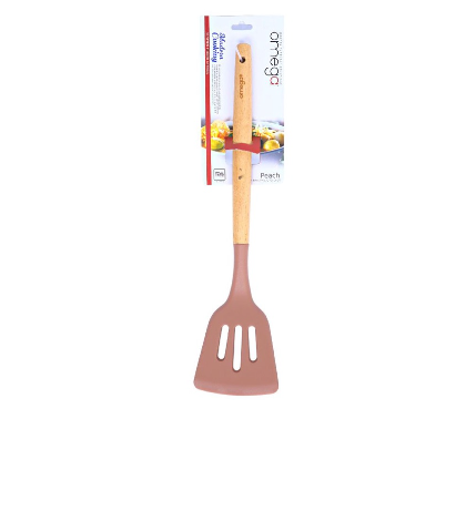 Omega Silicone Peach Slotted Turner with Beechwood Handle 1pc.