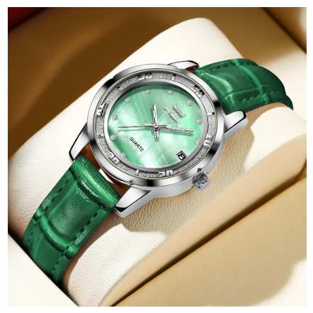 OPK Watch For Women New Style Leather Waterprof Origianl Quartz Small Watches GREEN STRAP