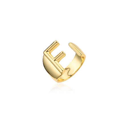 New Copper Plated Gold 26 A-Z Letter Opening Adjustable Ring Women's Initial Name Gold Jewelry Commemorative Couple Gift F