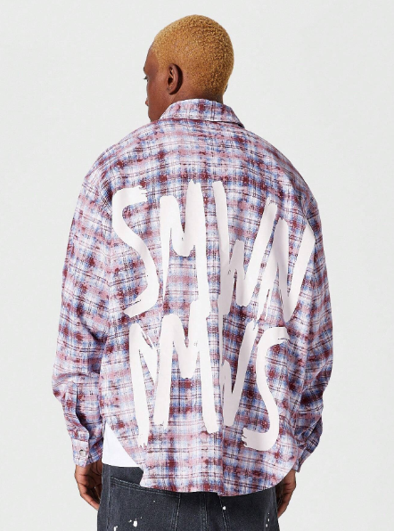 SUMWON Checked Shirt With Back Graphic Print And Snap Button Fastening