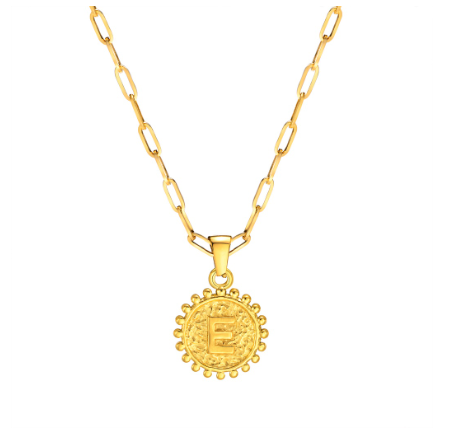 Vnox Initial 14K Gold-Plated Necklace, Round Pendant Adjustable Alphabet Letter Necklace for Women Men E