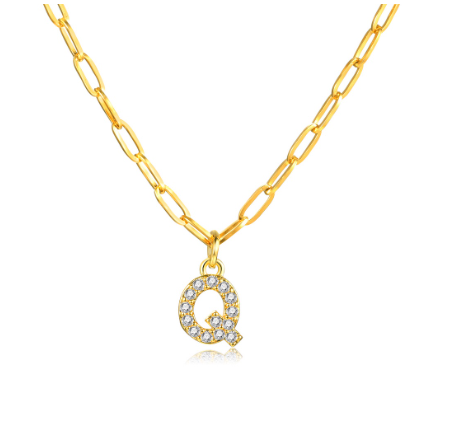 Vnox 18K Gold Initial Letter Necklace,Gold Letter Necklace,Initial Necklace Q