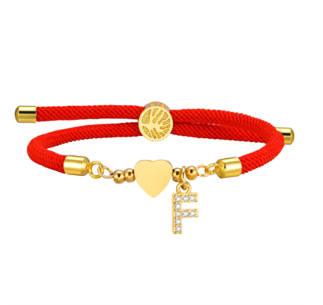 Vnox Zircon Cubic A-Z Initial Letter Women Bracelet Tree of Life Adjustable Red Rope Bracelet for Women Jewelry Gift F