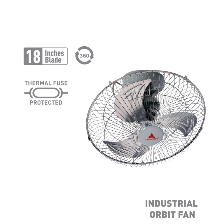 Hanabishi Industrial Wall & Orbit Fan HIOF380R | 18 inch High Speed Heavy Duty Electric Fan