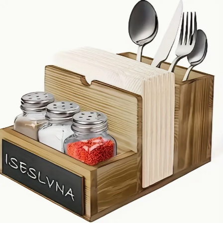 1pc, Napkin Holder, Paper Napkin Dispenser, Tabletop Storage Rack For Dining Table, Kitchen, Restaurant Kitchen, Seasoning Knife Fork Storage Box, Wooden Paper Towel Holder, Dining Table Standing, Res
