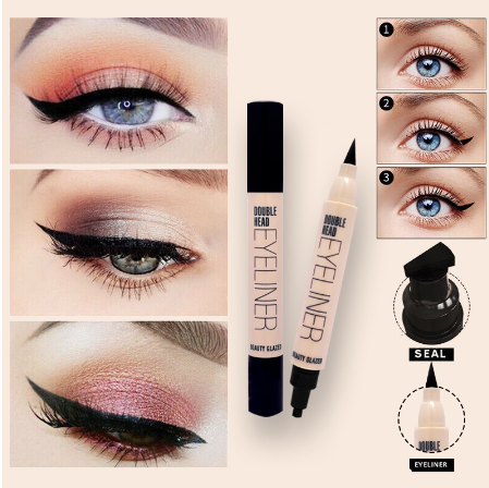 BEAUTY GLAZED 2in1 Double Head Waterproof Eyeliner Pen Cat Eye Winged Seal Stamp Eye Eyeliner Makeup Wings Eyebrow Eye Beauty Kit