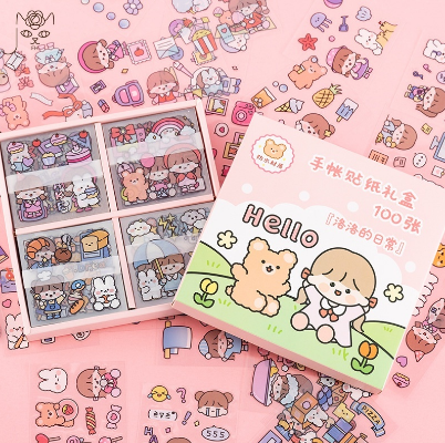 Cute Cartoon Girl Waterproof Sticker Animal Sticker Stationery Decorative Sticker