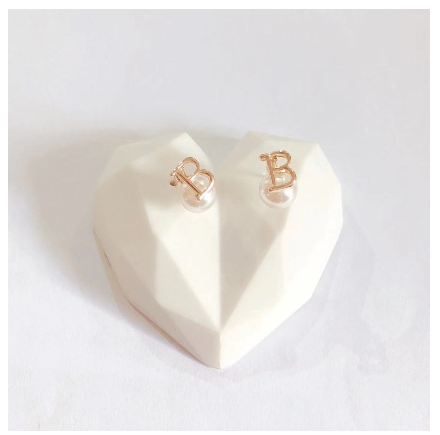Fashion Jewelry Bangkok Rose Rold Plated Pearl Letter Stud Earrings Hikaw for Women B