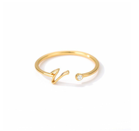 【Y&X】No fade 18K Gold 26 Initial Letters A G J Cubic Zircon Crystal Open Rings Finger Women Jewelry Gift V