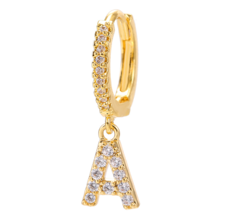 Letter Hoop Earrings Alphabet Zirconia Earings 14K Gold Ear Stud A