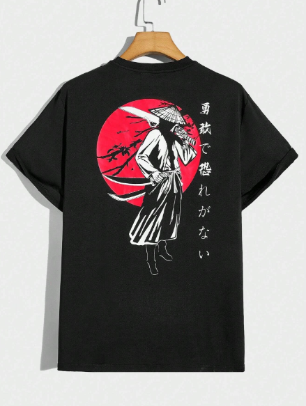 Manfinity Hypemode Men Japanese Letter & Figure Anime Graphic Tee
