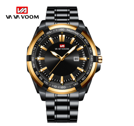 VA VA VOOM Men's Watches Top Brand Luxury Business Wrstwatch Calendar Waterproof Leather Quartz Watch GOLD