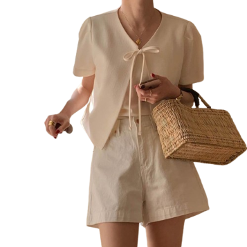 Lovito Women Casual Plain Lace Up Basic Blazer LNE33134 (Off White/Black)