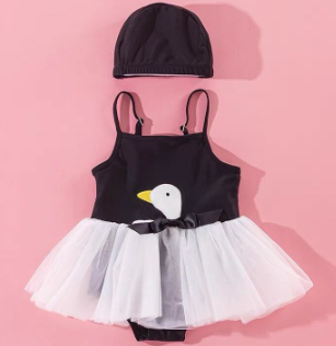 Girls Summer New Style Korean Version Swimsuit Children's Baby Cute Duck Mesh Sling Trendy
