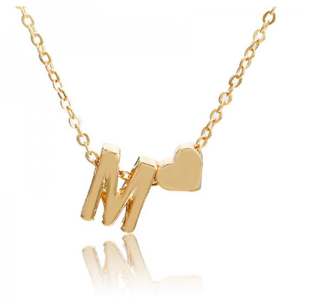 Necklace 26 Letter Pendant Necklace Women Peach Heart Shaped Clavicle Chain Necklace Accessories M