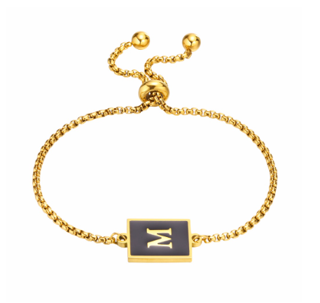 Vnox Initial Letter Black Bracelet,Gold Tone A-Z 26 Alphabet Charms Chain with Ball Clasp,Luxury Gifts for Women M