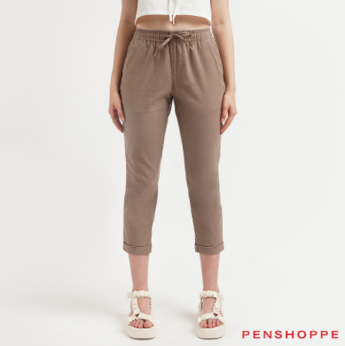 Penshoppe Chic Fit Linen Pull On Trousers For Women Brown