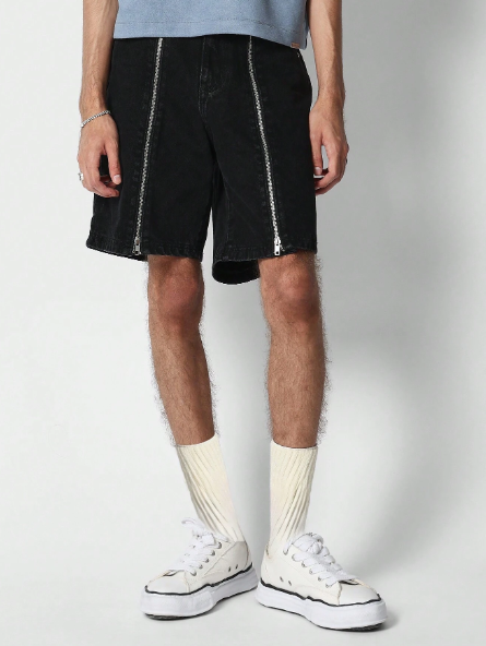 SUMWON Denim Short With Front Zip Detail