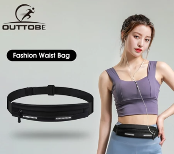 Outtobe Sports Bag Unisex Sports Waist Bag Ultra Thin Workout Waist Bag Elastic Belt Reflective Strip Slim Phone Holder Fanny Pack