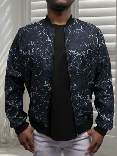 Stand Collar Fashionable Printed Simple All-Match Jacket For Outdoor Sports And Leisure, Windproof