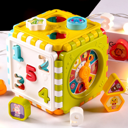 uzzle Building Block Toy Shape Matching Hexahedron with Number Graphic Cognitive Block for Baby