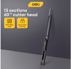 Deli 9MM Original Utility Knife Retractable Cutter Stainless Steel Blade Cutting Paper Tool DL007B