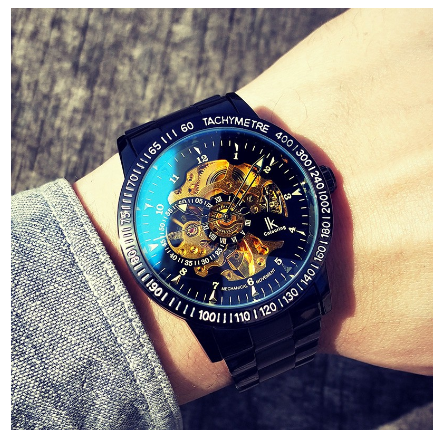 Men Watch Ik Colouring Top Brand Automatic Mechanical Skeleton Sport Watches Fashion Waterproof Discolored glass Stainless Steel Strap Watch 10