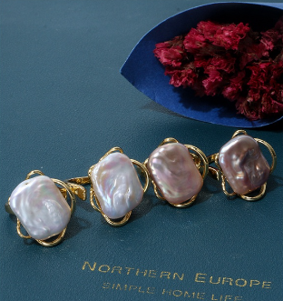 Baroque Square Shape Ring Pearl Adjustable Ring