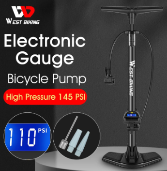 WEST BIKING Bike Floor Pump With Accurate Electronic Barometer Gauge Cycling Accessories Presta Schrader Mtb Road Bicycle