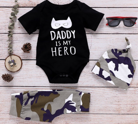 BCBL Baby Boy Clothing Toddler Romper Camouflage Pants and Hat 3 Pcs./Set