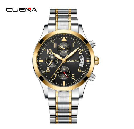 New Original CUENA Men's Watches Fashion Creative Small Dial 41CM Casual Business Sports Stainless Steel Waterproof Quartz Analog SILVER GOLD BLACK
