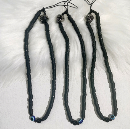 Jennie Same Style Skeleton Bone Black Mobile Phone Chain Anti-Lost Rope Strap Lanyard Acrylic Bead Cell Phone Case Hanging Cord