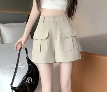 Lovito Women Pocket A Line Shorts LNE31213 Apricot/Black