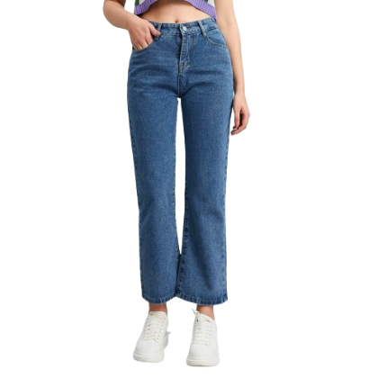 Lovito Denim Casual Pocket High Waist Flare Leg Women Jeans L10055 (Blue)