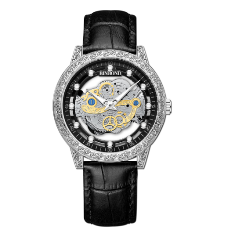 Binbond 100% Original Men's Double Hollow Fashion Stainless Steel Luxury Waterproof Gold Business Quartz Watch M8