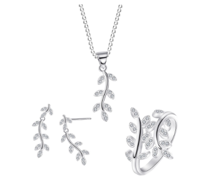 Silver S053 Italy 925 Leaf Ladies Set