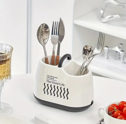 1pc, Modern Plastic Utensil Holder, Kitchen Cutlery Caddy, Flatware Storage Organizer, Spoon And Fork Container, Countertop Decor, Home Kitchen Essentials
