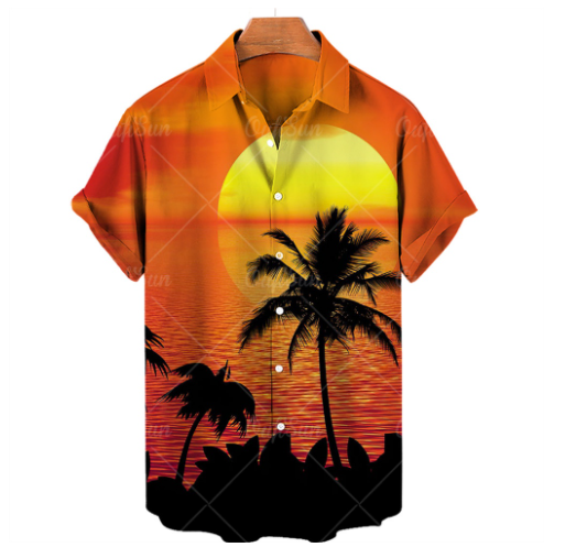 Hawaiian Holiday Summer Beach Party Men's Short Sleeved Shirt, Beautiful Beach Coconut Tree Pattern, Suitable For 18-28 Years Old Young People Who Like Parties