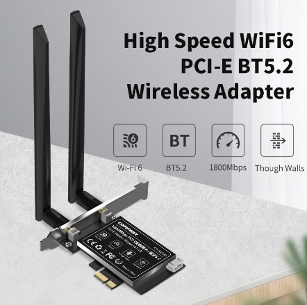 1800Mbps PCIe WIFI 6 Desktop Wifi Card 11AX For Win 10 802.11ac/ax Bluetooth 5.2 Dual Band Wireless Adapter antenna