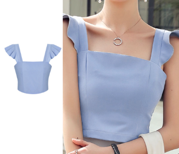 Lovito Women Casual Plain Ruffle Tank Top L68ED068 Blue