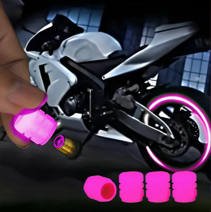 4 Pcs Luminous Tire Valve Caps, Glow in the Dark Wheel Studs for Off-Road Motorcycles, Fluorescent Car Motorcycle Bicycle Tire Hub Decorative Accessories