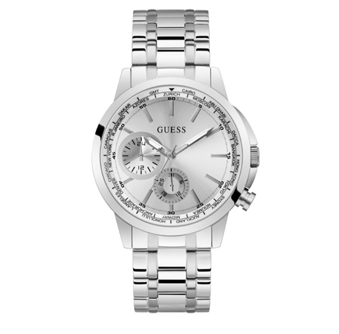 Guess Sport Silver Stainless Steel Analog Quartz Watch For Men GW0490G1