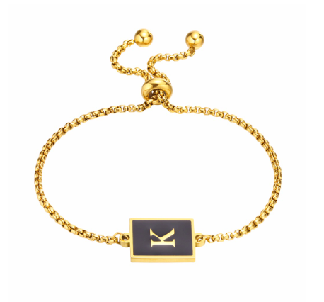 Vnox Initial Letter Black Bracelet,Gold Tone A-Z 26 Alphabet Charms Chain with Ball Clasp,Luxury Gifts for Women K