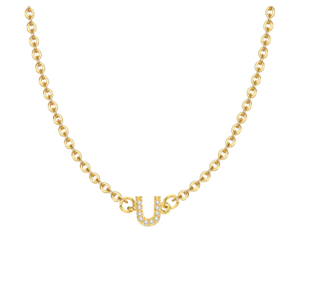 Vnox Initial Choker 18K Gold Letter A-Z Pendant Necklace Accessories for Women U