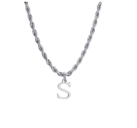 Meaeguet Fashion Letter Necklace A-Z Pendant Necklace for Women Men Stainless Steel Silver Choker Initial Necklace Accessories S