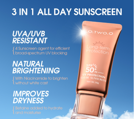 O.TWO.O SPF50 PA++++ Sunscreen Brightening Lightweight Non-Sticky UV Sun Protection Face Sunscreen For Sensitive Skin